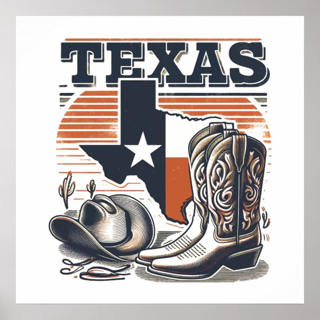 Póster Vintage Texas Cowboy (Frente)