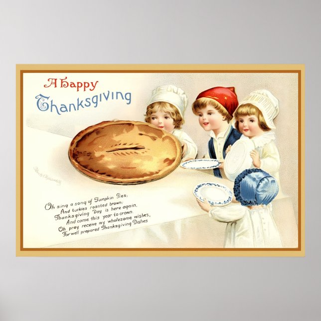 Póster Vintage Thankde Children & Pumpkin Pie Card (Frente)
