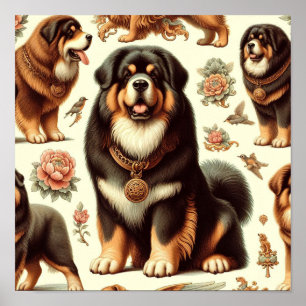 Póster Vintage Tibetan Mastiff Pintado sin Maravilla