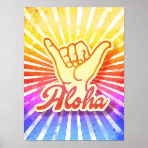 Póster Vintage Tie-Dye Aloha Hang Loose Shaka Hand