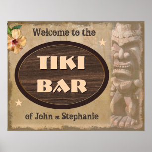Póster Vintage Tiki Bar Rótulo con su nombre