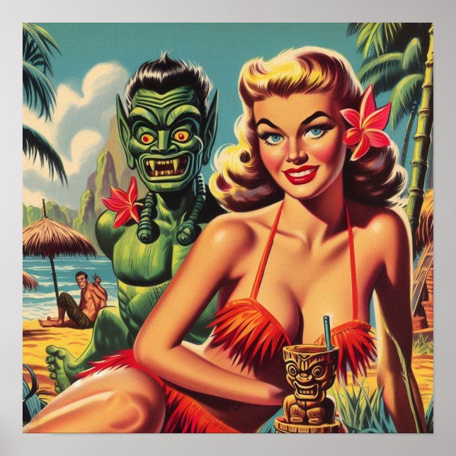 Póster Vintage Tiki Pin Up (Frente)