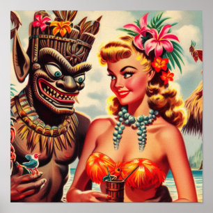 Póster Vintage Tiki Pin-up