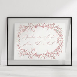 Póster Vintage Timeless Floral Pink Baby Shower Favor