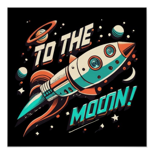 Póster Vintage To The Moon Rocket ship (Anverso)