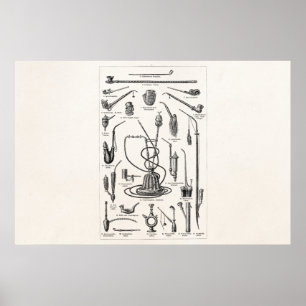 Póster Vintage Tobacco Pipes and Old Hookah Illustration