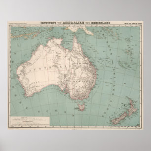 Póster Vintage Topographic Map of Australia (1868)