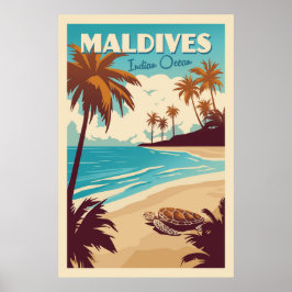 Póster Vintage Tortuga Marina de Maldivas