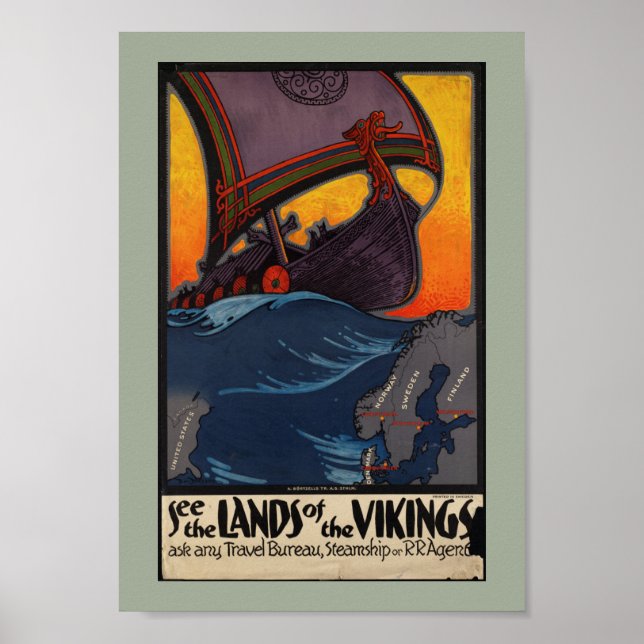 Póster Vintage Travel Advertisement Land of the Vikings (Frente)