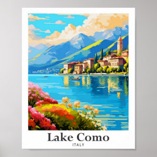 Póster vintage travel art lake como italy