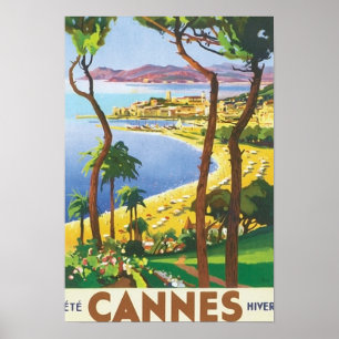Póster Vintage Travel Cannes Beach Scene