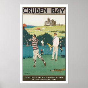 Póster Vintage Travel Cruden Bay Jugando Golf
