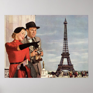 Póster Vintage Travel - Lovers in Paris