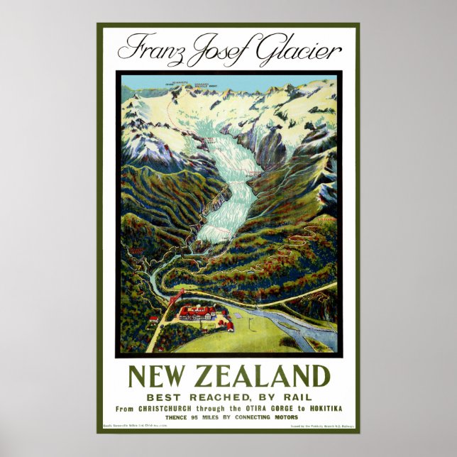 Póster Vintage Travel Poster - Glaciar de Nueva Zelanda (Frente)