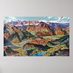 Póster Vintage Trient y el mapa de Italia de las dolomías