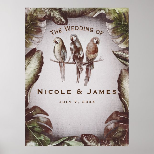 Póster Vintage Tropical Tiki Birts Parrots deja pancarta (Frente)