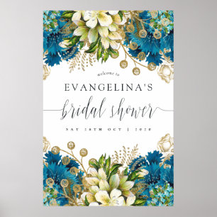 Póster Vintage Turquoise and Gold Bridal Shower Welcome