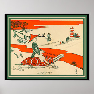 Póster Vintage Turtle, Chinese Boy Riding Turtle (copy)