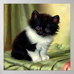 Póster Vintage Tuxedo Kitten Ilustracion