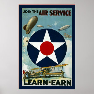 Póster Vintage U.S. Air Service~Vieja Guerra Mundial 1