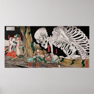 Póster vintage ukiyo-e del espectro esqueleto