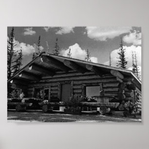 Póster Vintage USA Alaska Modern alaskan cabaña de tronco