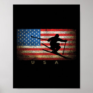 Póster Vintage Usa Esquiando Chicas De Bandera Estadounid