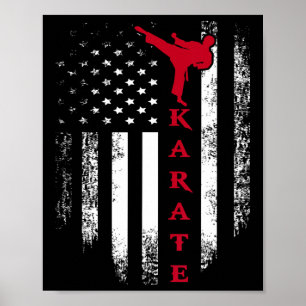 Póster Vintage Usa Red White Karate Bandera Estadounidens