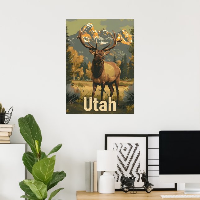Póster Vintage Utah Elk (Oficina en casa)