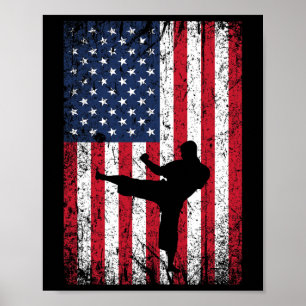 Póster Vintage Uu American Flag Karate 4 De Julio De Mart