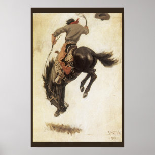 Póster Vintage Vaquero, Estudio de Domador de Broncos por