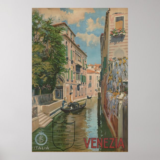 Póster Vintage Venice Italy Canal Gondola (Frente)