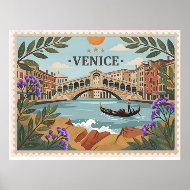 Póster Vintage Venice Italy Postcard (Frente)