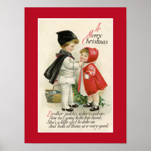 PÓSTER VINTAGE VICTORIAN POSTER "A MERRY NAVIDAD"