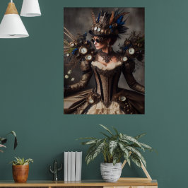 Póster Vintage Victorian Steampunk Clockwork Time Lady