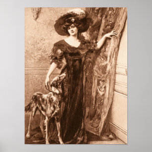 Póster Vintage victoriana con plantilla de perro de Greyh