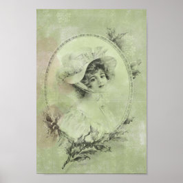Póster Vintage Victoriana Elegante Dama De Perla Verde