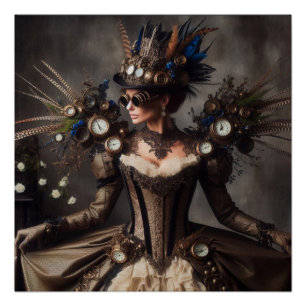 Póster Vintage victoriana Steampunk Clockwork Time Lady