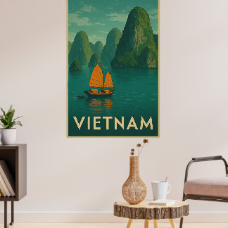 Póster Vintage Vietnam Scenic Lake