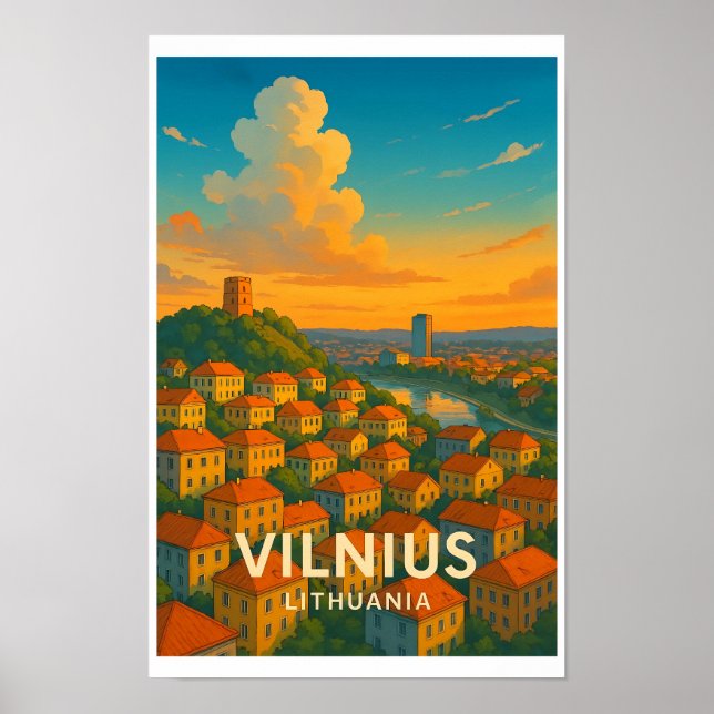 Póster Vintage Vilnius Lithuania Travel Poster  (Frente)