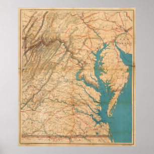 Póster Vintage Virginia y el mapa de la bahía de