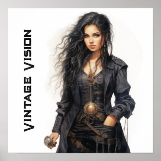 Póster Vintage Vision Steampunk Young Woman Retro