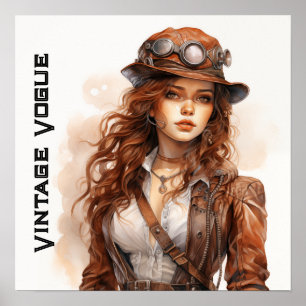 Póster Vintage Vogue Steampunk Joven Retro
