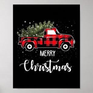 Póster Vintage Wagon Red Truck Christmas Tree Pajama Fami