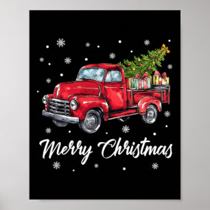 Póster Vintage Wagon Red Truck Christmas Tree Pajama Fami