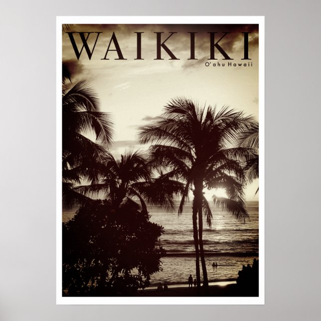 Póster Vintage Waikiki Hawaiian Palm (Frente)