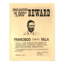 Vintage Wanted Poster Pancho Villa Reward