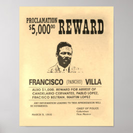 Póster Vintage Wanted Poster Pancho Villa Reward