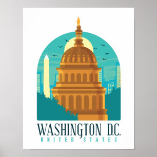 Póster Vintage Washington D.C. Capitolios Unidos de Amér