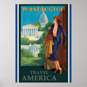 Póster Vintage Washington DC Travel Ilustracion